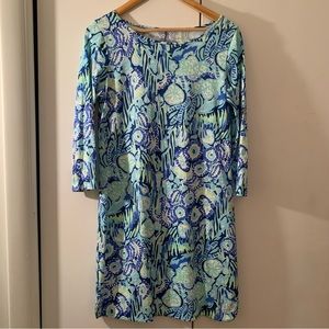 Lilly Pulitzer Marlow T-Shirt Dress in Indigo Sunset, 3/4 length sleeves